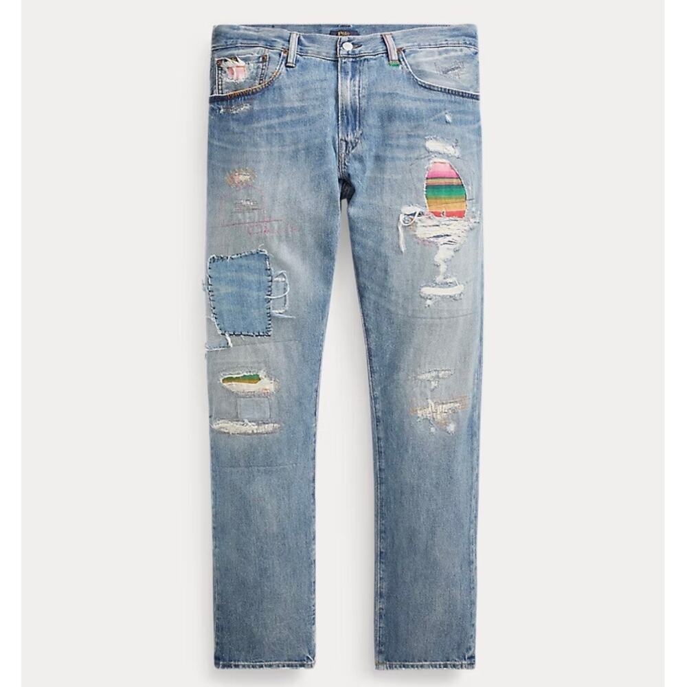 Polo by Ralph Lauren Light Blue Straight Jeans with Multicolor Patchwork